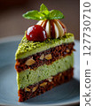 Dark Chocolate cake with cream and pistachio, dubai chocolate style 127730710