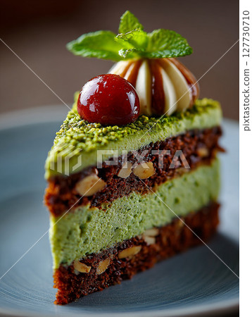 Dark Chocolate cake with cream and pistachio, dubai chocolate style Dark Chocolate cake with cream and pistachio, dubai chocolate style 127730710