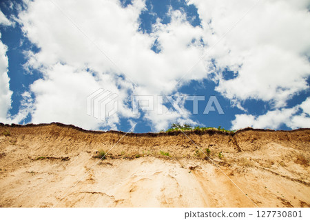 Cliffs in Sanzhiyka, Ukraine.Wild nature coastal landscape,cloudy sky background Cliffs in Sanzhiyka, Ukraine.Wild nature coastal landscape,cloudy sky background 127730801