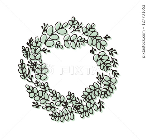 Eucalyptus wreath, classic style illustration 127731052