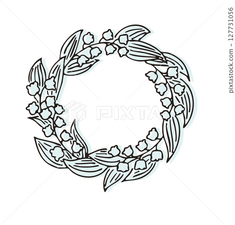 Lily of the valley wreath, classic style illustration Lily of the valley wreath, classic style illustration 127731056