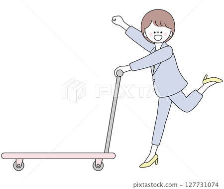 穿著西裝的女人推著車子的插圖 穿著西裝的女人推著車子的插圖 127731074