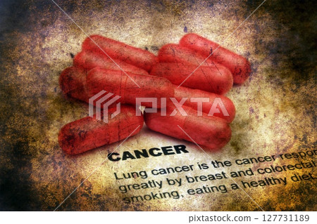 Pills on cancer text grunge concept 127731189