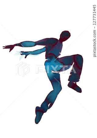 Dynamic dance pose illustrated with fluid movements in bold watercolor style 127731445