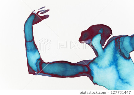 Colorful abstract illustration of a dynamic pose featuring vibrant blues and reds 127731447