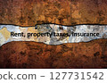 Rent property tax insurance text on wall 127731542