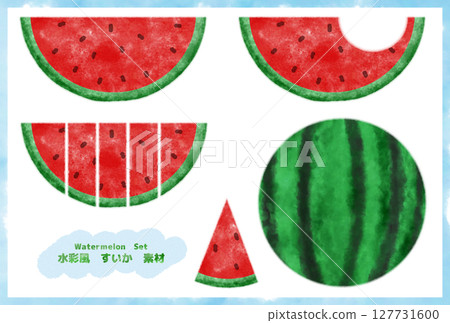 水彩風格手繪西瓜套裝 127731600