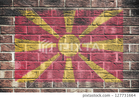 North Macedonia flag on brick wall background North Macedonia flag on brick wall background 127731664