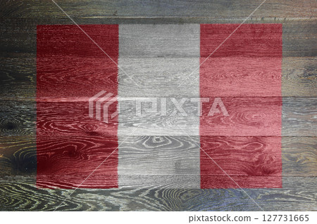 Peru flag on rustic old wood background 127731665