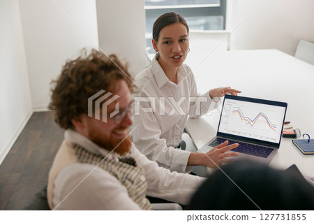 A Business Meeting That Features an Insightful Data Analysis Presentation for Discussion A Business Meeting That Features an Insightful Data Analysis Presentation for Discussion 127731855