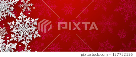 Christmas illustration with paper snowflakes on red. 127732156