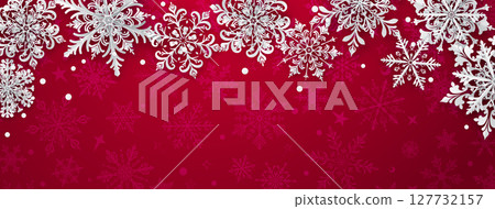 Christmas illustration with paper snowflakes on red. 127732157