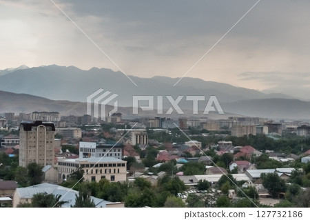 Scenic views of bishkek city skyline and mountains in kyrgyzstan 127732186