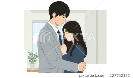 Couple embracing each other with sunset as background, romantic moment 127732325