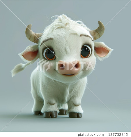 Adorable baby zebu standing on gray background 127732845