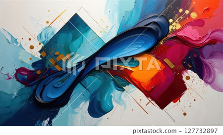 Colorful abstract painting swirling with dynamic brushstrokes and gold accents Colorful abstract painting swirling with dynamic brushstrokes and gold accents 127732897
