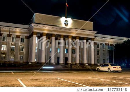 Bishkek Ala Too Square with People Hero Manas Statue and Kyrgyz State History Museum 127733148