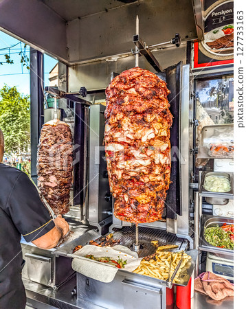Traditional turkish grilled meat street shawarma Traditional turkish grilled meat street shawarma 127733163