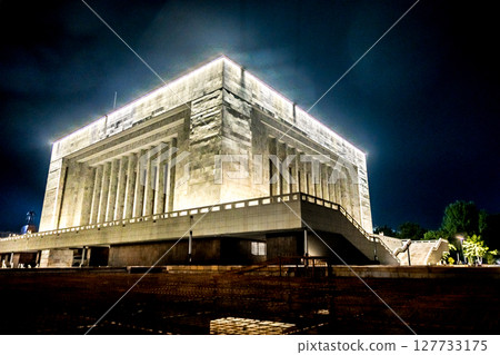 Bishkek Ala Too Square with People Hero Manas Statue and Kyrgyz State History Museum 127733175