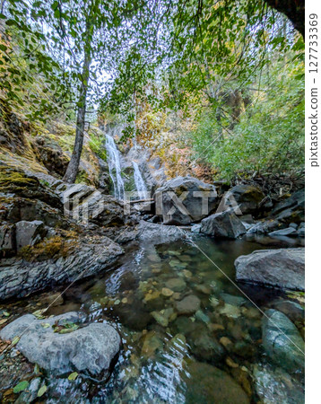 faery falls near mount shasta california in autumn 127733369