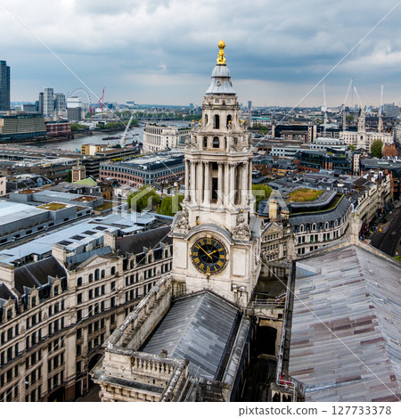 aeriall view of london on partially sunny day 127733378