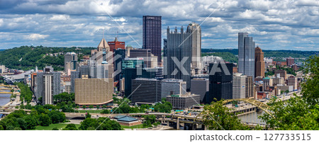 A series of bridges crossing the Allegheny river in Pittsburgh PA 127733515