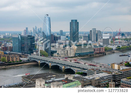 aeriall view of london on partially sunny day 127733828