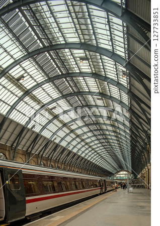 LONDON, UK - APRIL 29: Eurostar train on APRIL 29, 2024. Eurostar train locomotive at St. Pancras station in London, UK. LONDON, UK - APRIL 29: Eurostar train on APRIL 29, 2024. Eurostar train locomotive at St. Pancras station in London, UK. 127733851