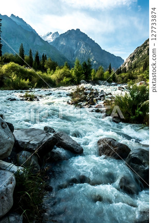 beautiful nature scenes around ala-archa gorge in kygyzstan beautiful nature scenes around ala-archa gorge in kygyzstan 127733874