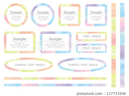 一組 14 個水彩風格的紋理框架和線條，採用明亮的暖色和冷色 127733936
