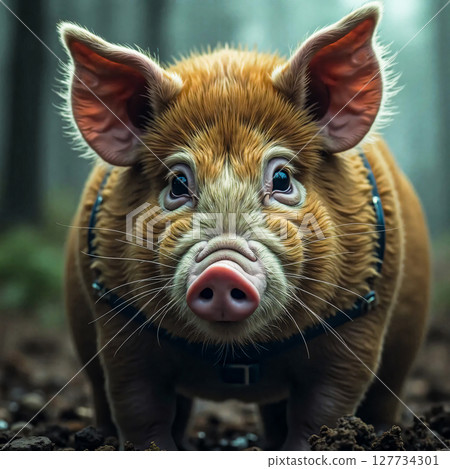 A big pig with big ears. On a path is a pig with large ears and a pink heel. A big pig with big ears. On a path is a pig with large ears and a pink heel. 127734301