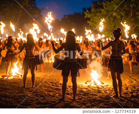 People dancing on a summer night 127734319