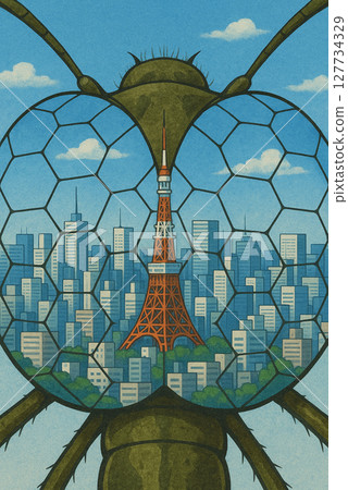 蜻蜓複眼中倒映的東京風景 127734329