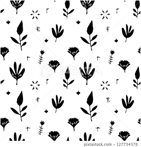 Elegant Black and White Floral Pattern: A Seamless Botanical Design for Modern Decor 127734378