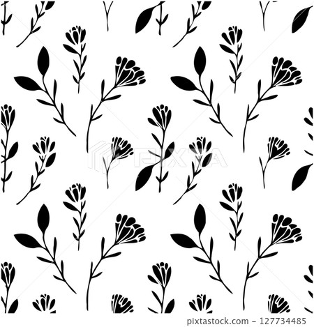 Elegant Floral Pattern: Seamless Botanical Design in Black and White for Versatile Uses Elegant Floral Pattern: Seamless Botanical Design in Black and White for Versatile Uses 127734485