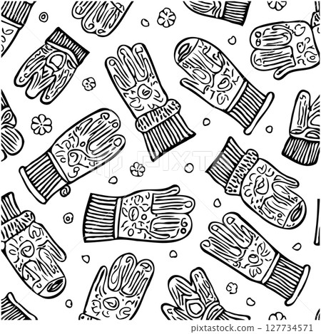 Seamless winter pattern with cozy mittens:  a stylish and warm textile design 127734571