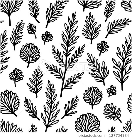 Seamless pattern with hand-drawn leaves and branches, perfect for elegant backgrounds 127734584