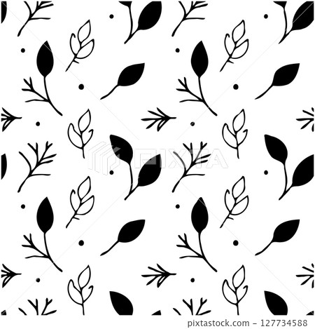 Elegant seamless pattern design with botanical elements in a minimalist style Elegant seamless pattern design with botanical elements in a minimalist style 127734588
