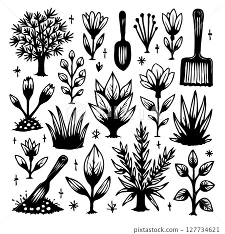 Elegant black and white nature inspired doodle vector set for design projects Elegant black and white nature inspired doodle vector set for design projects 127734621