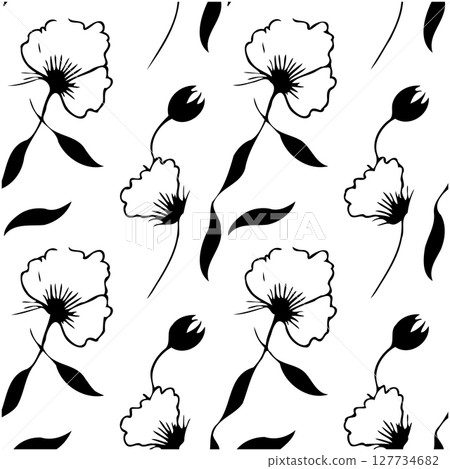 Elegant Black and White Floral Pattern: Seamless Botanical Design for Creative Projects 127734682