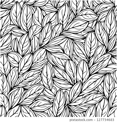 Monochrome Leaf Pattern: A Textured Black and White Botanical Illustration Monochrome Leaf Pattern: A Textured Black and White Botanical Illustration 127734683