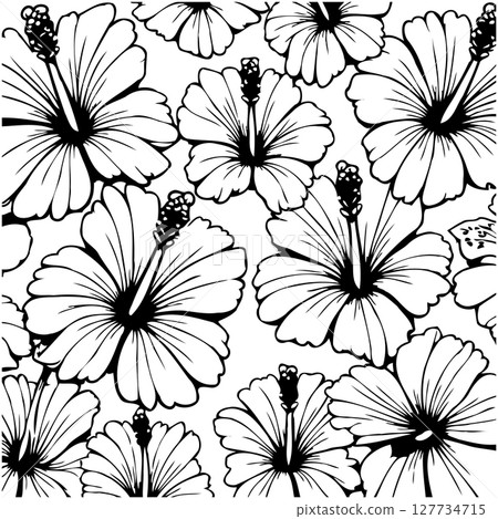 Elegant hibiscus flower pattern for backgrounds and design projects outline art 127734715