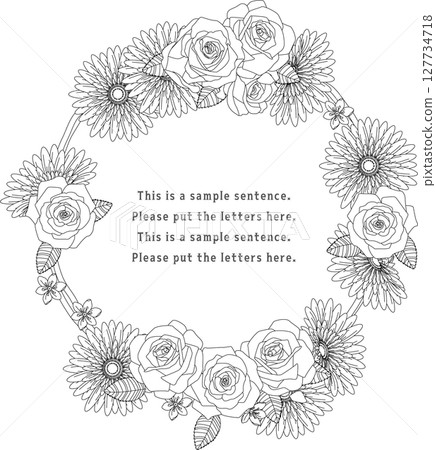 Background material <flower (flower arrangement) frame, wreath, circle, rose, gerbera, allium coigny, monochrome> Background material <flower (flower arrangement) frame, wreath, circle, rose, gerbera, allium coigny, monochrome> 127734718