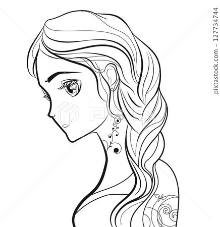 Illustration print of coloring pages for girl in anime style on a white background Illustration print of coloring pages for girl in anime style on a white background 127734744