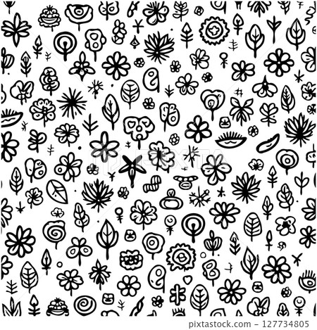 Abstract floral pattern with minimalist doodles offering a botanical aesthetic Abstract floral pattern with minimalist doodles offering a botanical aesthetic 127734805
