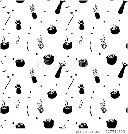 Abstract Pattern with Candles, Flames, and Curvy Lines in Black and White Abstract Pattern with Candles, Flames, and Curvy Lines in Black and White 127734813