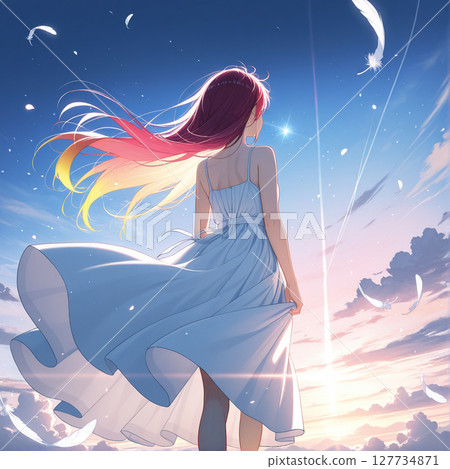 [Anime style] Beautiful girl at dusk 127734871
