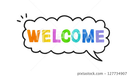 Colorful handwritten letters and speech bubbles saying "welcome" 127734907
