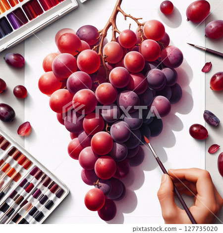 Vivid grapes being painted with precision, showcasing the blend of art and technology 127735020