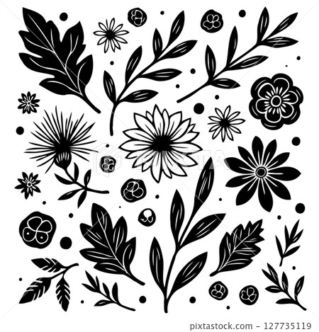 Elegant Black and White Floral Vector Illustration for Design and Decoration 127735119